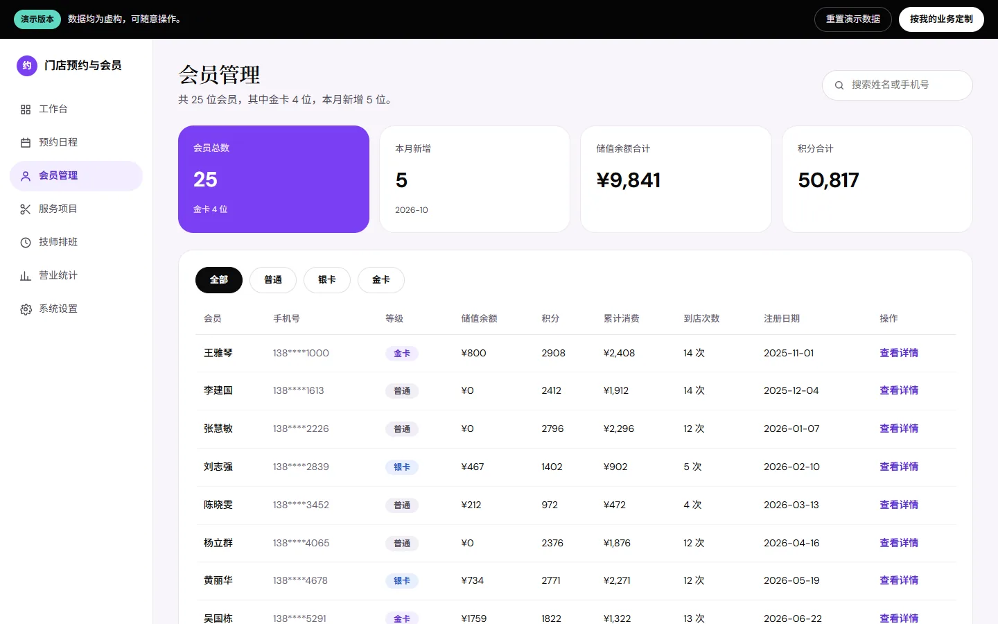 会员管理：等级筛选、消费记录与积分流水
